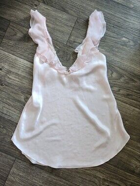 Circa 2000 Coquette Pale Pink Romantic Vintage Satin Slip Ruffle Dress Size L